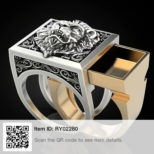 Punk Style Lion Head Men's Fashion Ring Creative Invisible Box Storage Ring