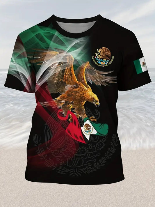 Eagle Pattern Print Men's Short Sleeve Comfy T-shirt, Graphic Tee Men's Summer Clothes, Men's Clothing