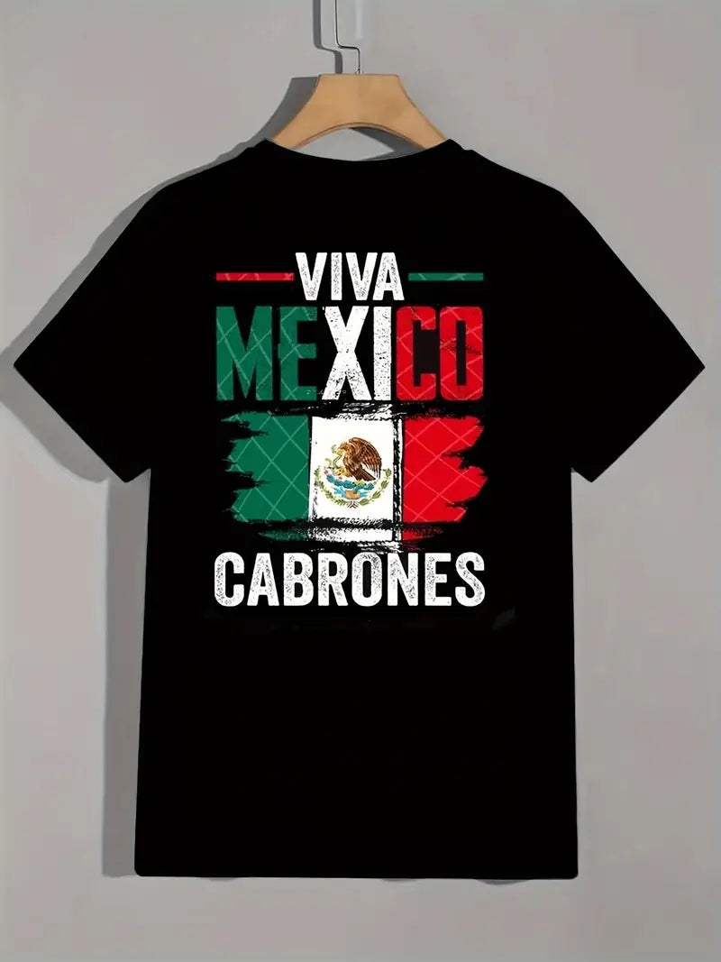 VIVA MEXICO Print, Men's Graphic T-shirt, Casual Comfy Tees For Summer, Mens Clothing